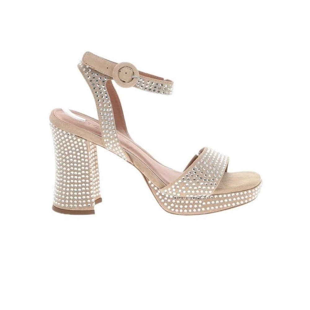 NWT Anthropologie Vicenza Beige Platform Sparkly Ankle Straps High Heels Sandals
